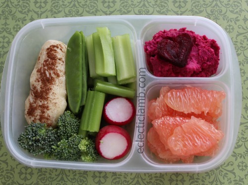 Choco dusted breadstick beet hummus