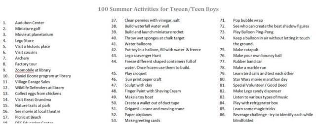 100 Summer Activities Boys