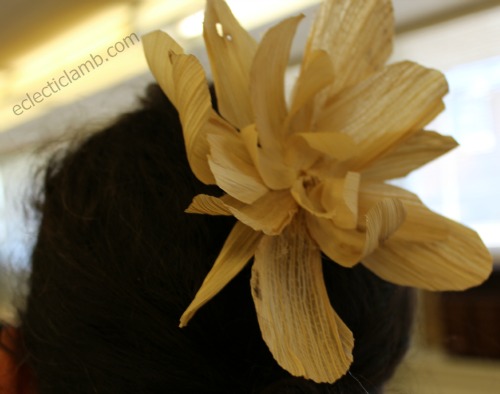 Wearing Corn Husk Flower Barrette