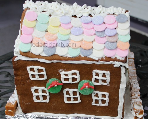 Necco candy roof gingerbread house back