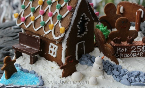 Winter Scene Gingerbread House pond side