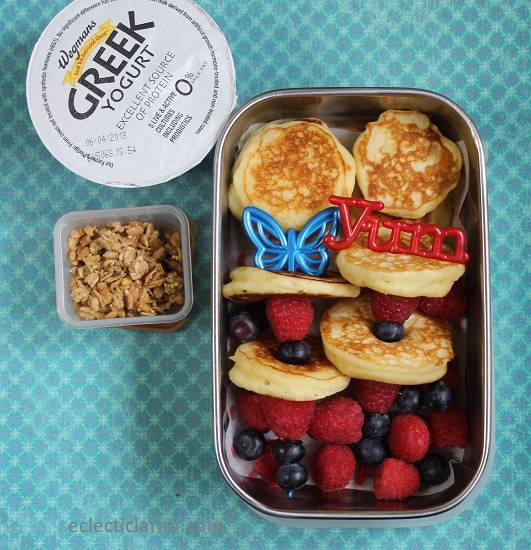 Pancakes and berries on a stick