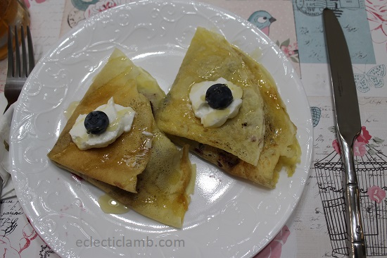 rhubarb blueberry crepes