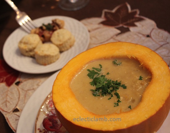 Pumpkin Soup with Cheddar Sage Biscuits