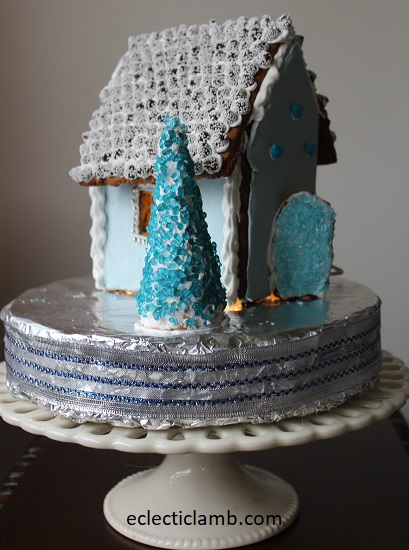 Snow Caps Roof Blue Gingerbread House