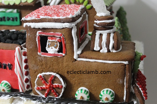 Gingerbread santa driving train