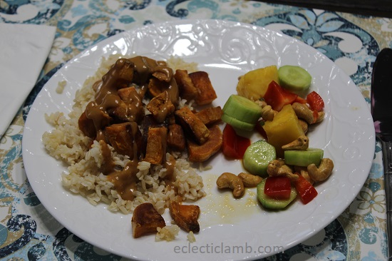 Thai Peanut Sauce over Roasted Sweet Potatoes