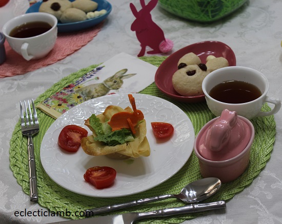Easter Dinner basket salad bunny bread